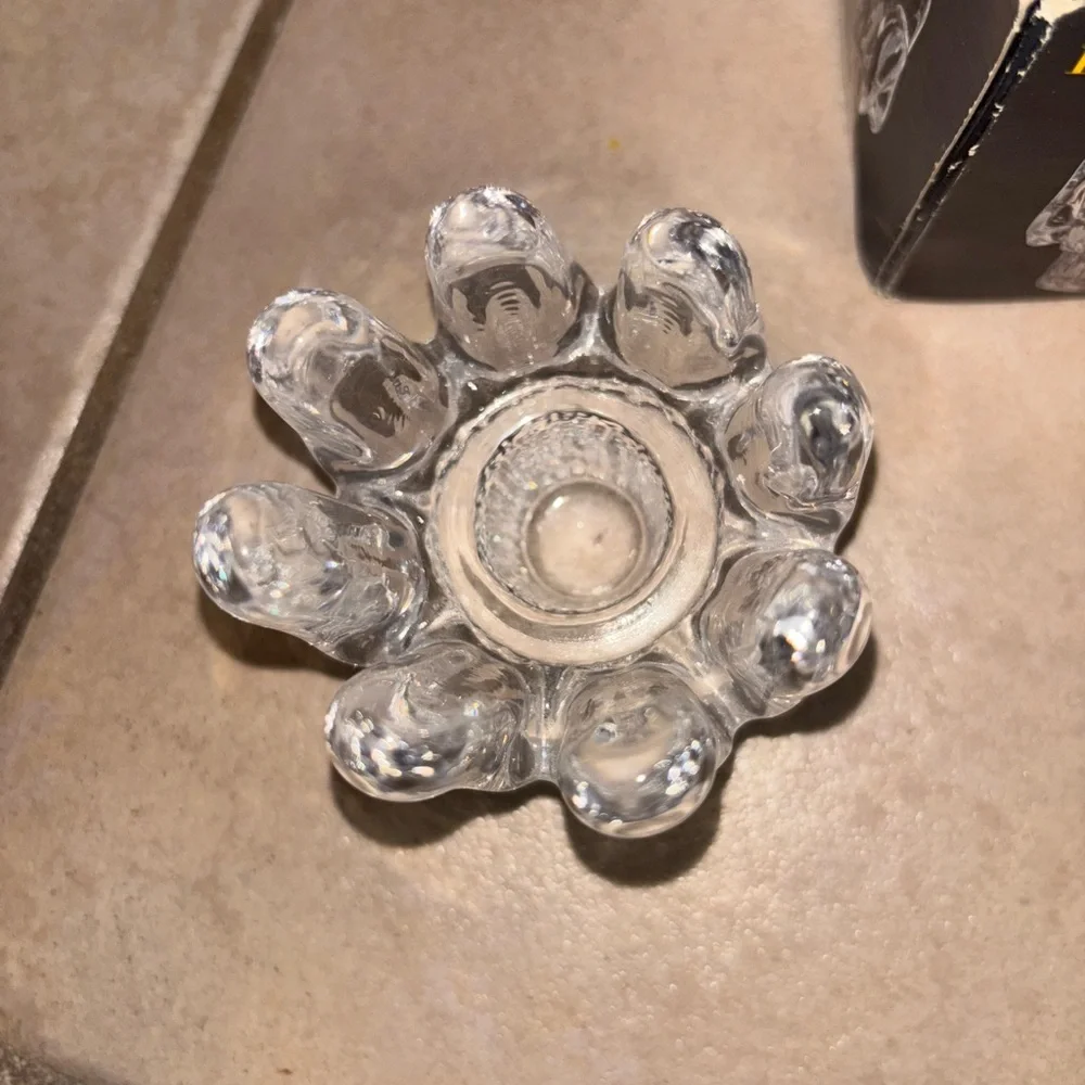 Kosta Solei Boda Sunflower Clear Textured Art Glass Candle Holders Goran Warff